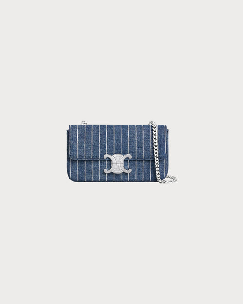 CELINE Chain Shoulder Bag Claude in Striped Denim | 賽琳 手袋 (藍色)