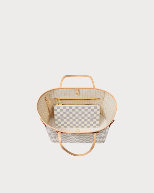 路易威登 Neverfull MM Tote Bag White Damier天蓝棋盘格帆布手提袋(中码/2色)