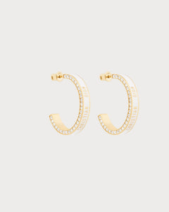 CHRISTIAN DIOR Large Dior Night Code Hoop Earrings Gold-Finish Metal, White Crystals | Dior Earrings (Multicolor)