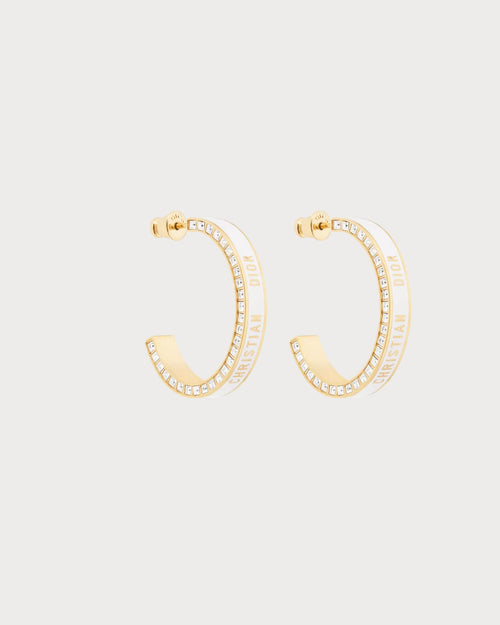 CHRISTIAN DIOR Large Dior Night Code Hoop Earrings Gold-Finish Metal, White Crystals | Dior Earrings (Multicolor)
