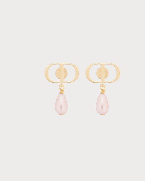 CHRISTIAN DIOR Petit CD Earrings Gold-Finish Metal and Iridescent Pink Resin Pearls | 迪奥耳环(粉红色)