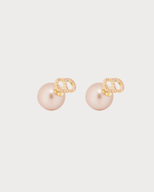 CHRISTIAN DIOR Dior Tribales Earrings Gold-Finish Metal with Iridescent Pink Resin Pearls and Pink Crystals | Dior Earrings (Pink)