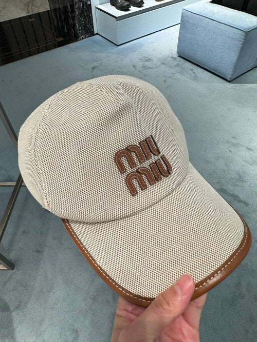MIU MIU Canvas and Leather Baseball Cap | 繆繆 棒球帽 (米色)