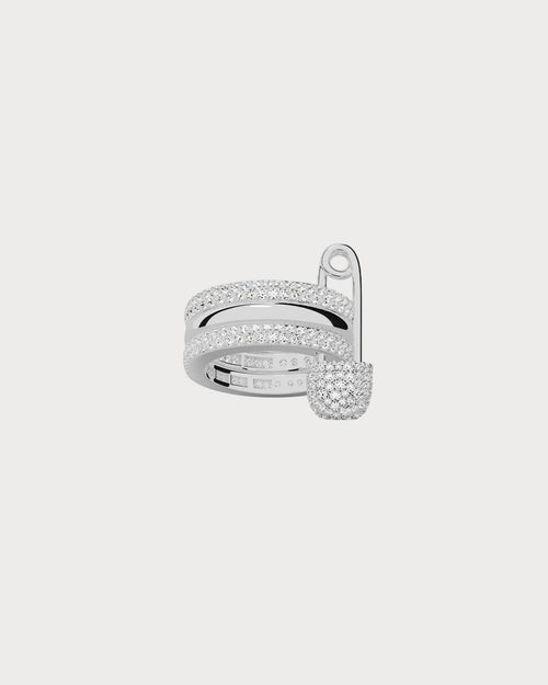 APM MONACO A22271OX Love, Smile, Bonheur Triple Hoop Safety Pin Ring | 三環安全別針戒指 (銀色) - LondonKelly 英國名牌代購