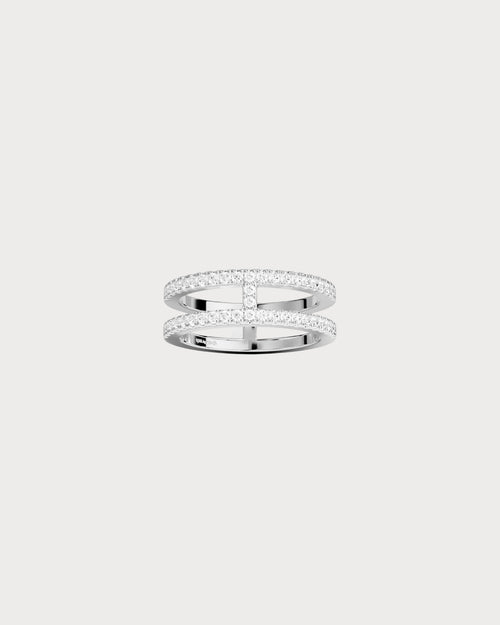 APM MONACO A22677OX Double Line Pave Ring | 雙排鑲石戒指 (銀色) - LondonKelly 英國名牌代購