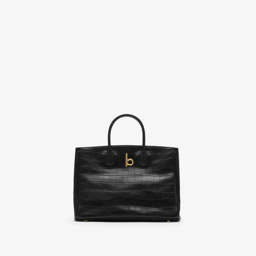 BURBERRY Small Rocking Horse Tote Croc - Effect Black | 博柏利 鱷魚皮手袋 (細碼/黑色) - LondonKelly 英國名牌代購