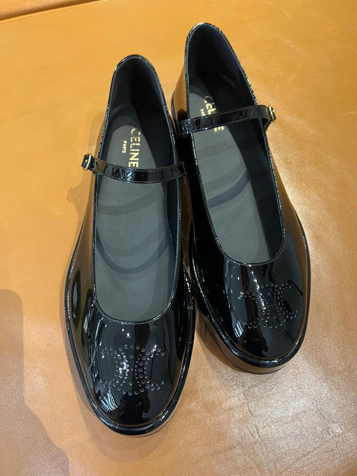 CELINE Clara Wedge Mary - Jane Ballerina in Patent Calfskin | 賽琳 平底鞋 (黑色) - LondonKelly 英國名牌代購