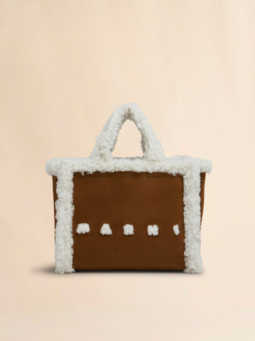 MARNI Brown Suede Handbag with White Shearling Trim | 瑪尼 手袋 (啡色) - LondonKelly 英國名牌代購