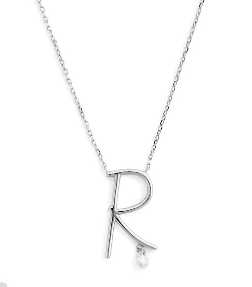PERSEE White Gold and Diamond Alphabet R Necklace | 白金鑽石字母項鍊 (白金)