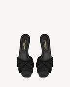 YSL SAINT LAURENT Tribute Mules In Smooth Leather | Saint Laurent Flat Sandals (Multi-color)