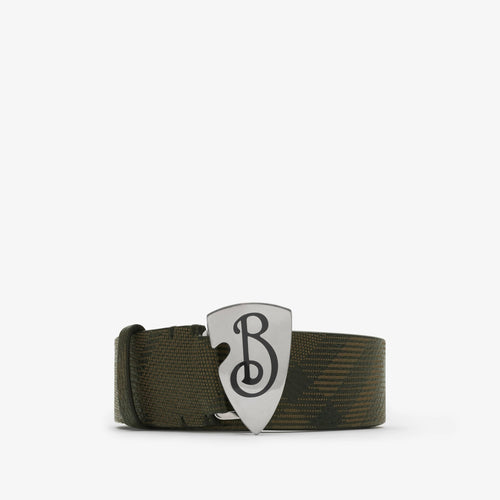 BURBERRY Men's Check Leather B Shield Belt | 博柏利 男仕皮帶 (深綠色) - LondonKelly 英國名牌代購