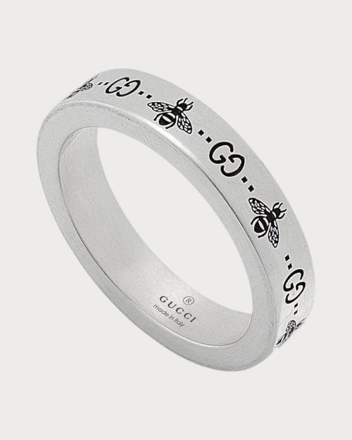 GUCCI GG and Bee Engraved Thin Ring | 古驰 戒指 (银色) - LONDONKELLY 英国名牌代购