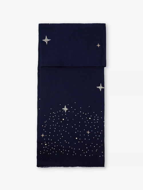 JANAVI INDIA Galactic Rhinestone - Embellished Wool Scarf | 頸巾 (深藍色) - LondonKelly 英國名牌代購