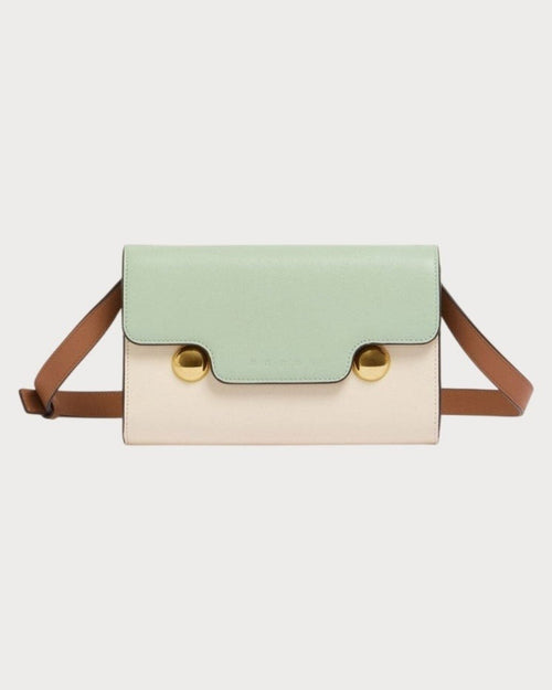 MARNI Green Cream and Brown Leather Trunkaroo Clutch(Green) - LONDONKELLY 英国名牌代购