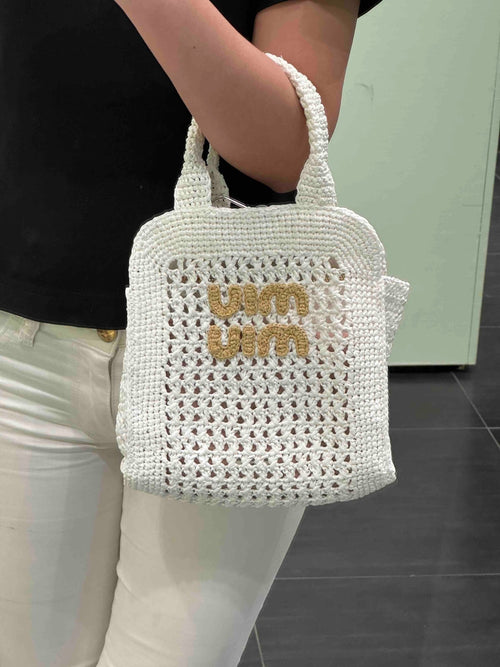 MIU MIU 5BA283 Mini Tote Bag Crochet Raffia(White) - LONDONKELLY 英國名牌代購