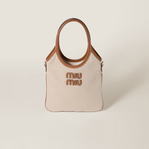 MIU MIU Ivy Canas and Leather Tote Bag Mini | 繆繆 迷你手袋 (米色) - LondonKelly 英國名牌代購