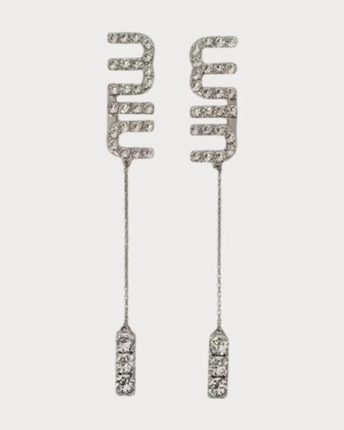 MIU MIU Pendant Earrings with Crystals | 繆繆 水晶吊嘴耳環 (銀色) - LONDONKELLY 英國名牌代購