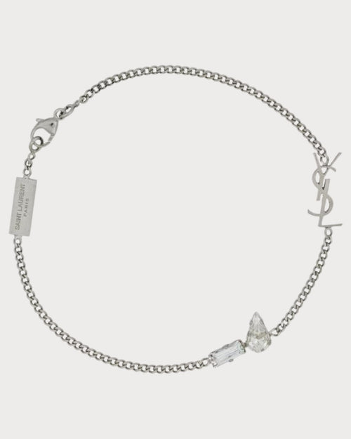 YSL SAINT LAURENT Cassandre Charm Bracelet In Metal And Rhinestone | 聖羅蘭 手鏈 (銀色) - LONDONKELLY 英國名牌代購