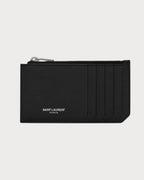YSL SAINT LAURENT Men's Saint Laurent Paris Fragments Zipped Card Case In Grain Leather | 圣罗兰 男仕卡套 (黑色) - LONDONKELLY 英国名牌代购